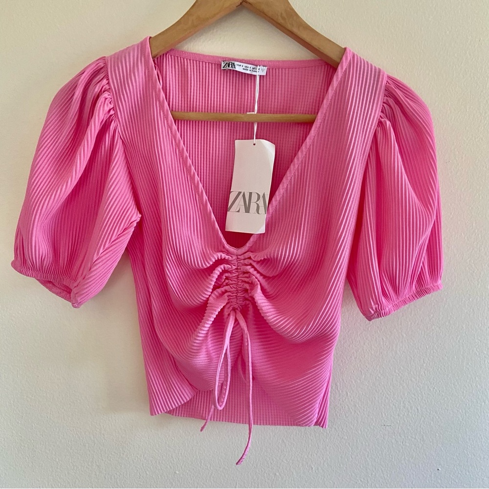 NWT Zara ruched puff sleeve crop Small